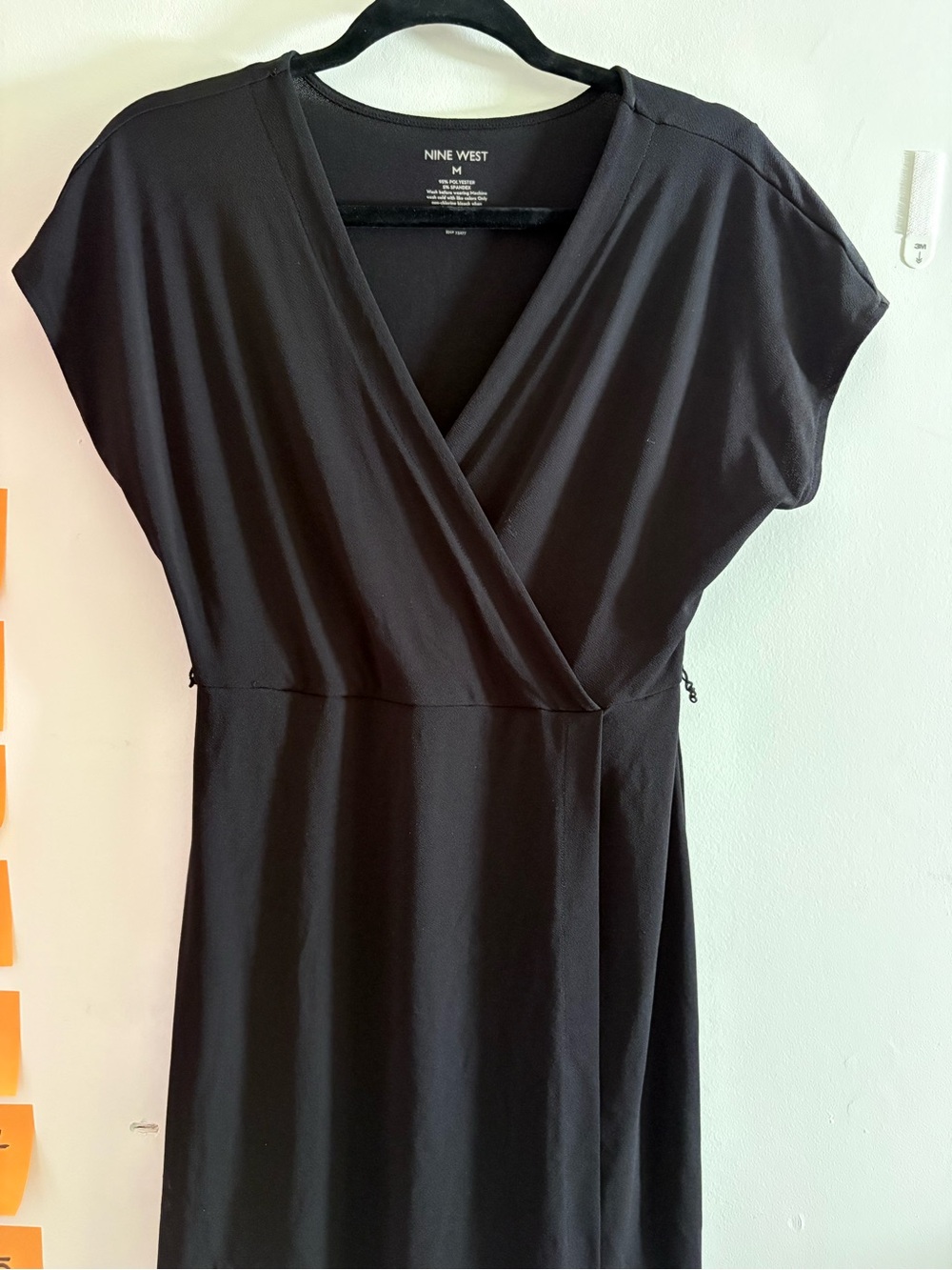 Nine West Black Faux-Wrap Midi Dress
